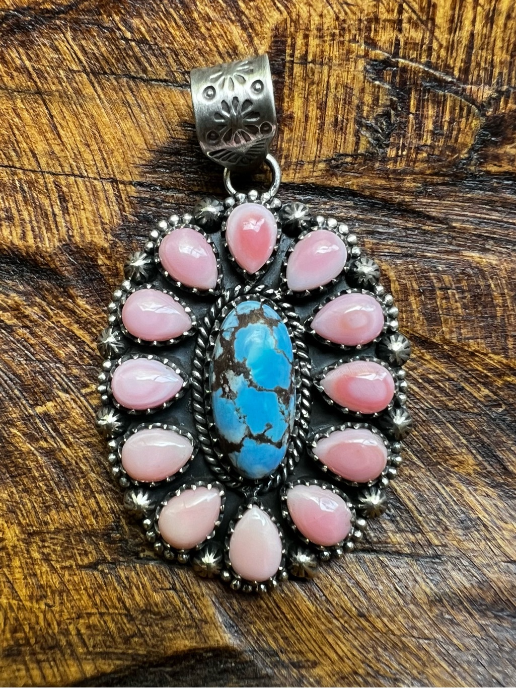 Golden Hills Turquoise Queen Conch Sterling Silver Cluster Pendant 925